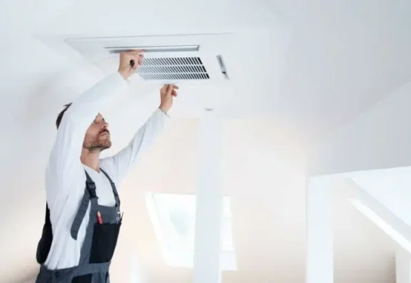A Florida man repairing an air duct